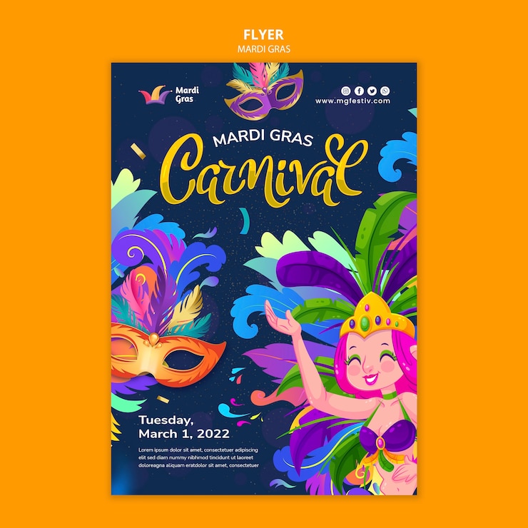 PSD gratuit flyer de carnaval de mardi gras avec danseuse
