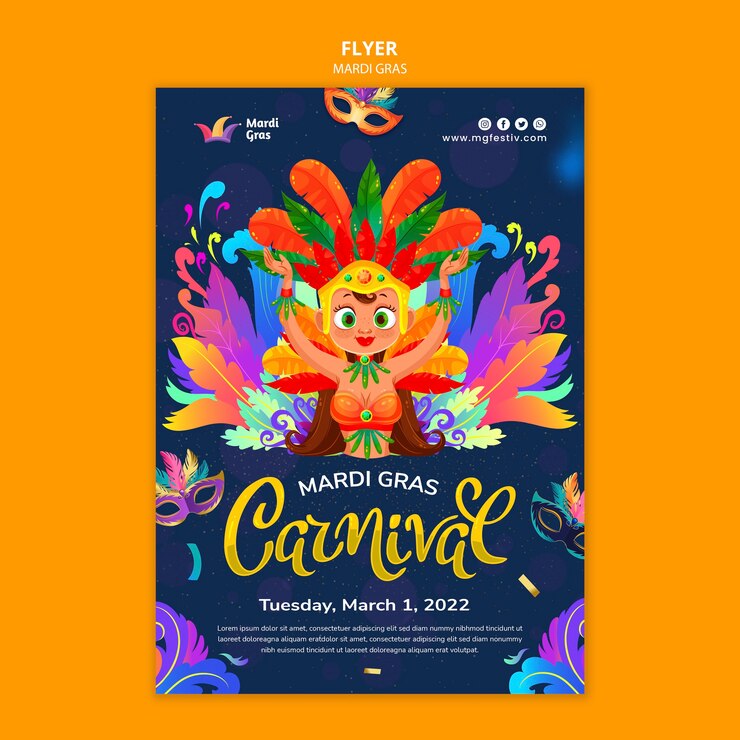 PSD gratuit flyer de carnaval de mardi gras avec des plumes