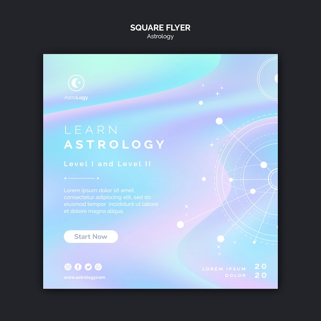 PSD gratuit flyer carré apprendre l'astrologie holographique