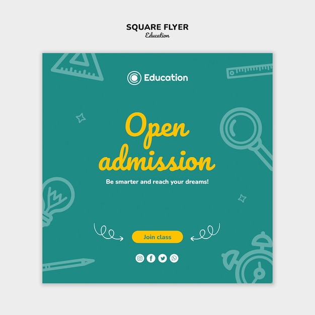 PSD gratuit flyer carré de concept d'éducation dessiné à la main