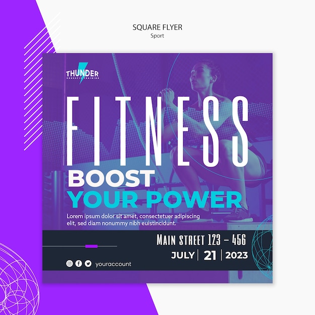 PSD gratuit flyer carré d'entraînement de fitness design plat