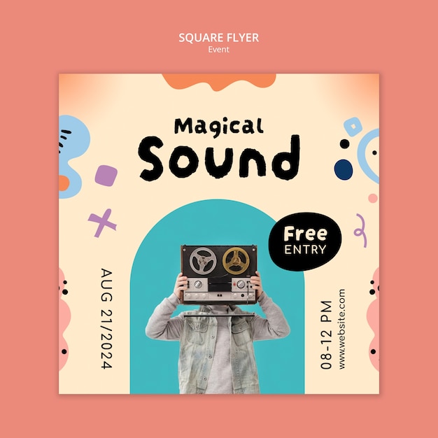 PSD gratuit flyer carré d'événement musical design plat