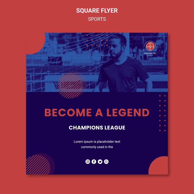 Flyer carré de joueur de football avec photo