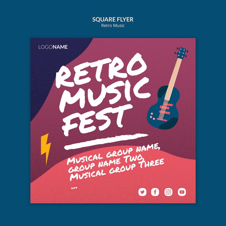 PSD gratuit flyer carré musique rétro