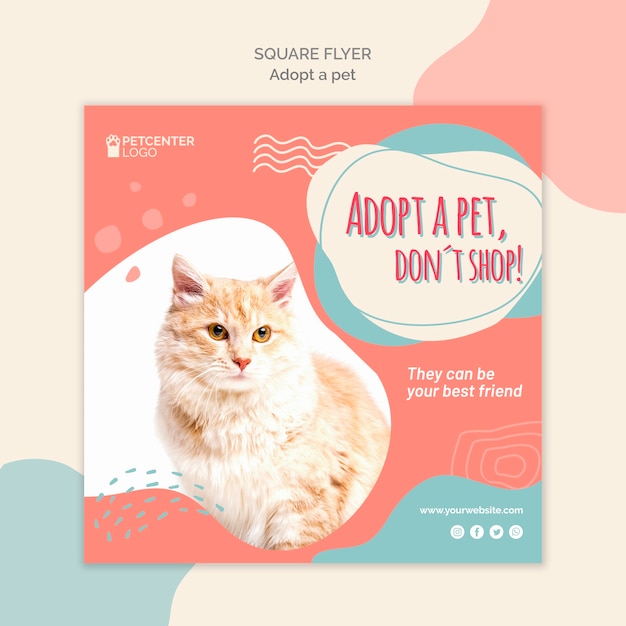 PSD gratuit flyer carré pour adoption d'animaux