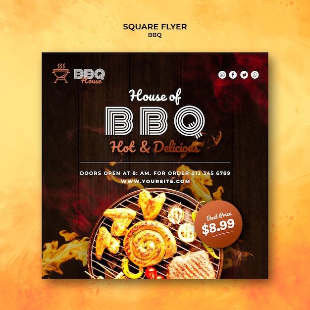 PSD gratuit flyer carré pour barbecue