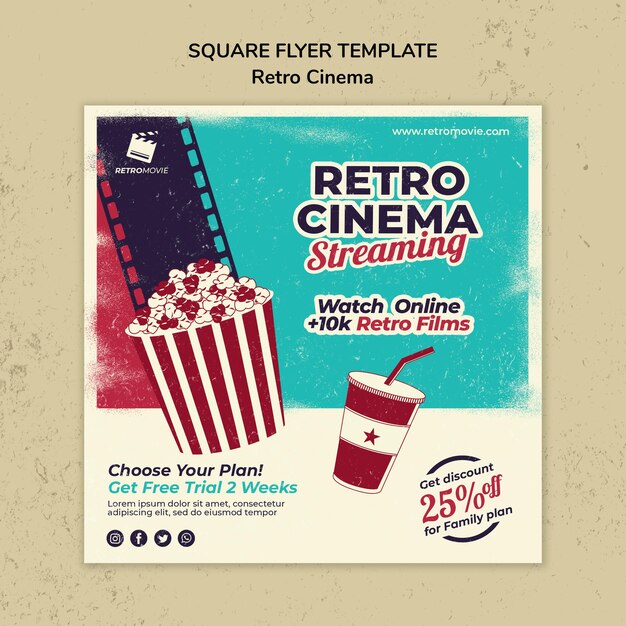 Flyer carré pour le cinéma rétro