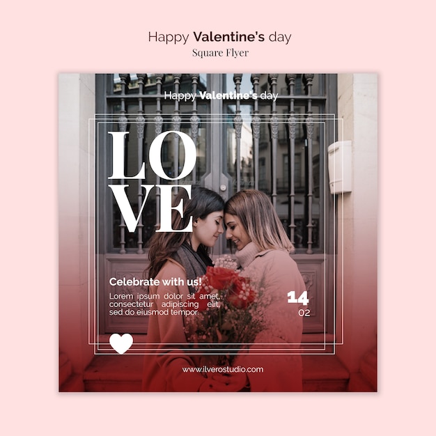 PSD gratuit flyer carré de la saint-valentin avec couple féminin