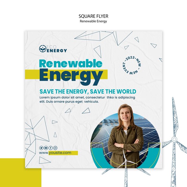 Flyer carré de solution d'énergie renouvelable