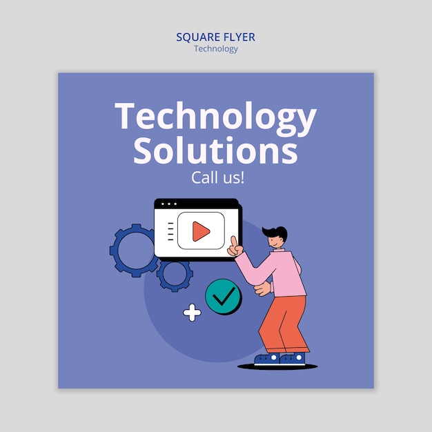 Flyer carré de solutions technologiques de conception plate