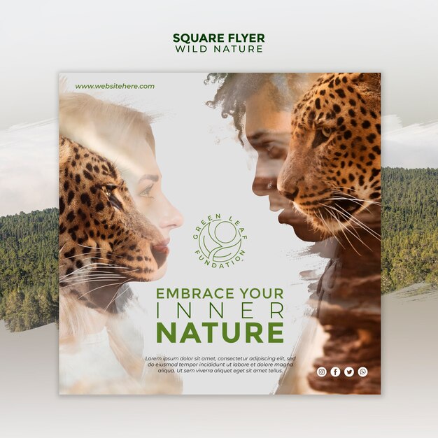 Flyer carré tigres nature sauvage femmes et hommes