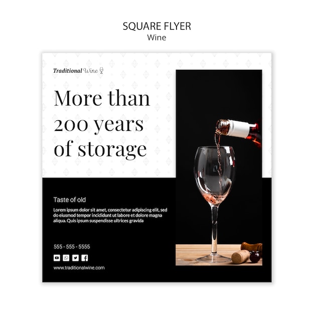 PSD gratuit flyer carré de vin traditionnel