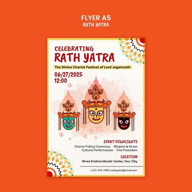 Flyer du festival du Rath yatra: célébration du chariot divin