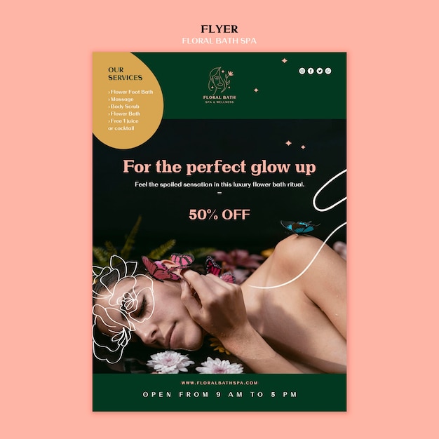 PSD gratuit flyer de modèle de spa floral