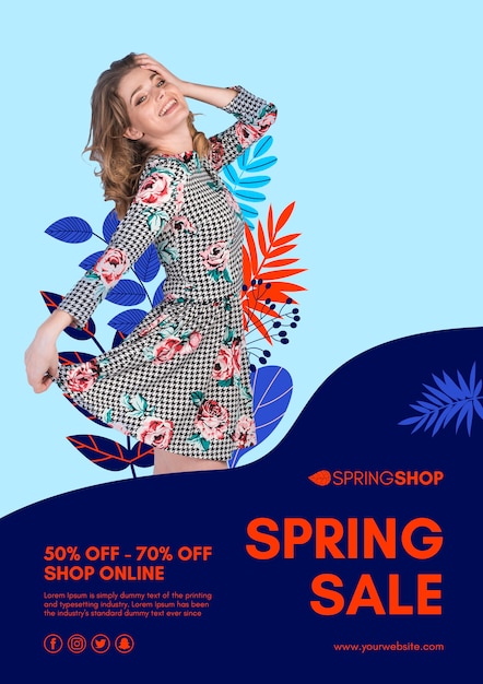 PSD gratuit flyer de vente de printemps robe femme