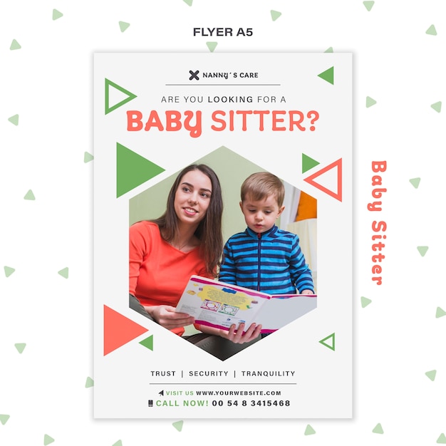 PSD gratuit flyer vertical pour baby-sitter femme avec enfant