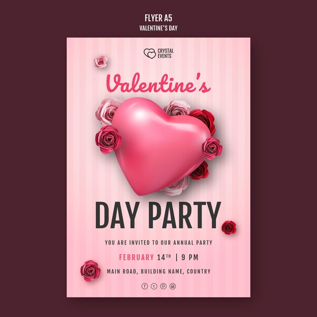 Flyer vertical pour la Saint-Valentin avec coeur et roses rouges