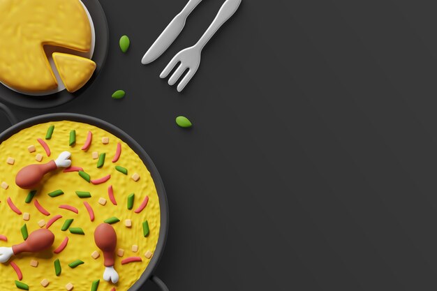Fond 3d avec assortiment de plats gastronomiques