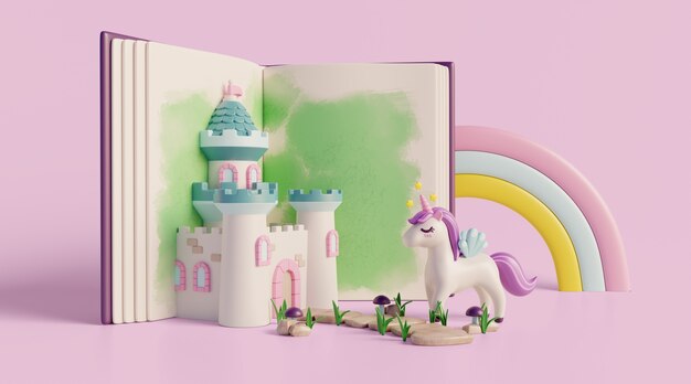Fond 3d avec conte de fées lisant un livre pour enfants
