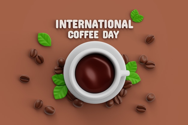 PSD gratuit fond 3d pour la journée internationale du café