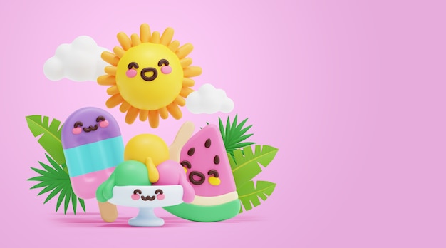 PSD gratuit fond d'été kawaii