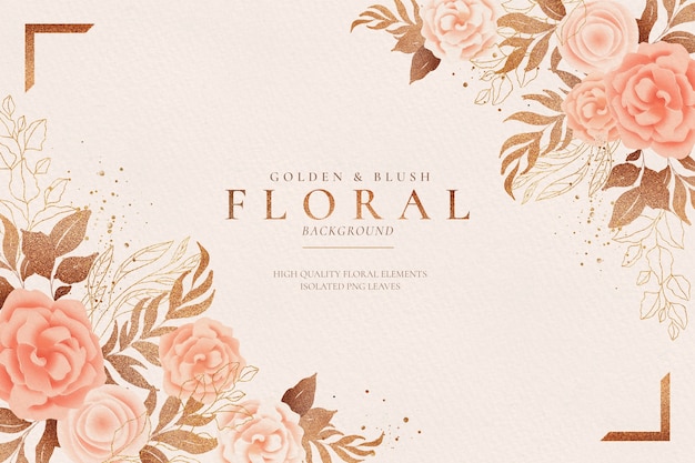 PSD gratuit fond floral doré et blush