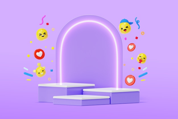 PSD gratuit fond de podium de médias sociaux 3d avec emojis