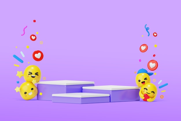 PSD gratuit fond de podium de médias sociaux 3d avec emojis