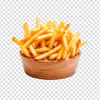 PSD gratuit des frites avec sauce sur un bol rond en bois sur un fond transparent