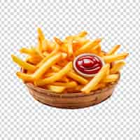 PSD gratuit des frites avec sauce sur un panier rond sur un fond transparent