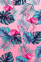 PSD gratuit funny tropical print dans un style peint à la main avec pink flamingo