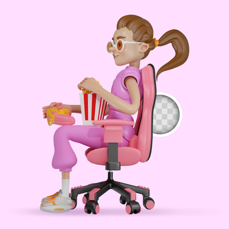 PSD gratuit gamer girl assis en mangeant et en jouant