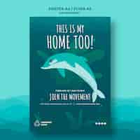 PSD gratuit gardez l'océan propre modèle d'affiche avec les dauphins