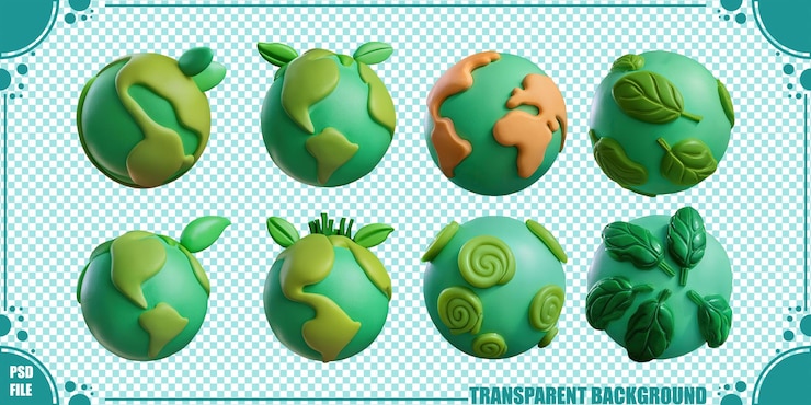 PSD gratuit un globe coloré avec des éléments naturels et des feuilles vertes