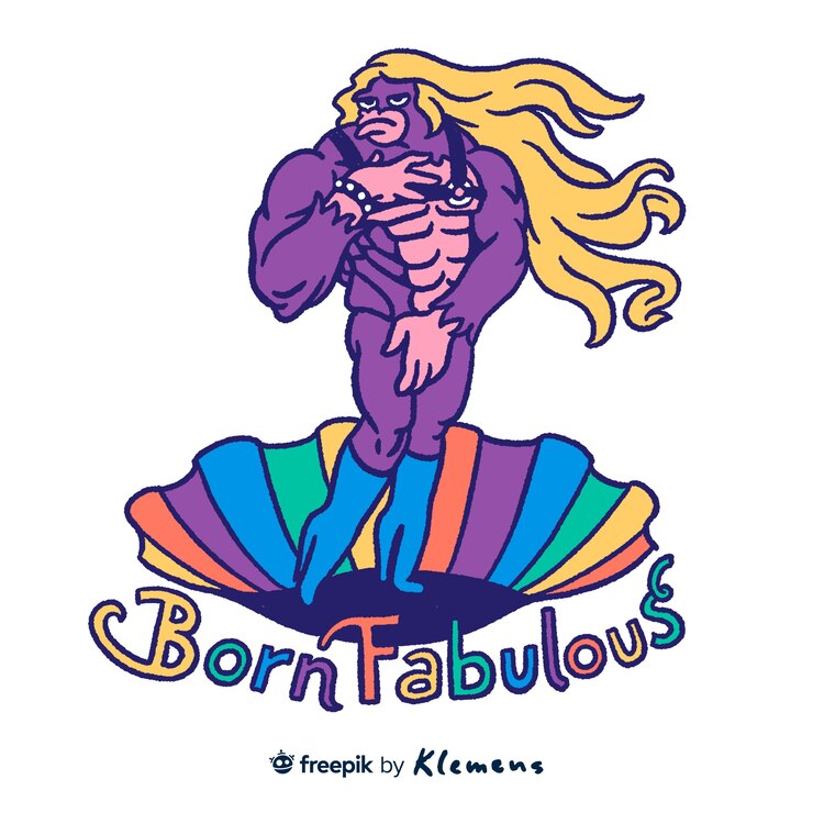 PSD gratuit gorille blond dessiné à la main sur une coquille arc-en-ciel