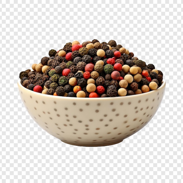 PSD gratuit des grains de poivre assortis dans un bol en gros plan isolés sur un fond transparent
