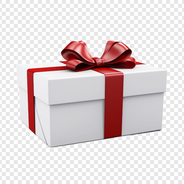 PSD gratuit grande boîte cadeau blanche rectangulaire avec un arc de ruban rouge isolé sur un fond transparent