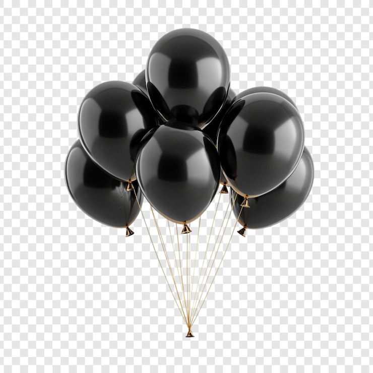 PSD gratuit un groupe de ballons noirs brillants flotte élégamment des cordes dorées ajoutant une touche de luxe et de mystère