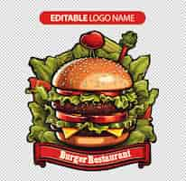 PSD gratuit hamburger avec le logo du ruban du badge