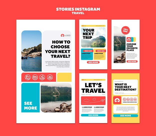 Histoires instagram d'aventure de voyage au design plat