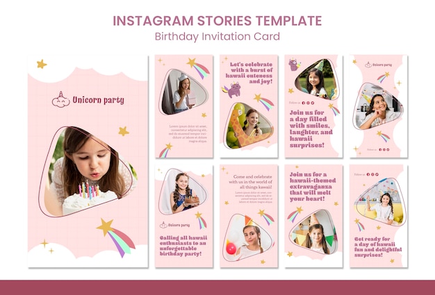 PSD gratuit histoires instagram de célébration d'anniversaire design plat