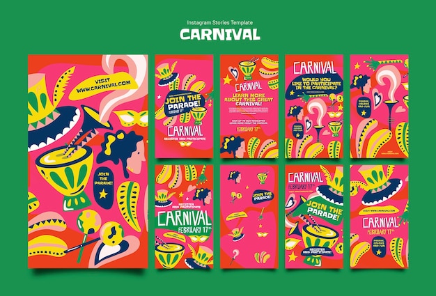 PSD gratuit les histoires d'instagram de la célébration du carnaval