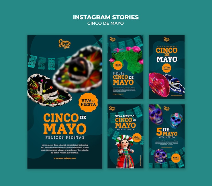 PSD gratuit histoires instagram de la célébration du cinco de mayo