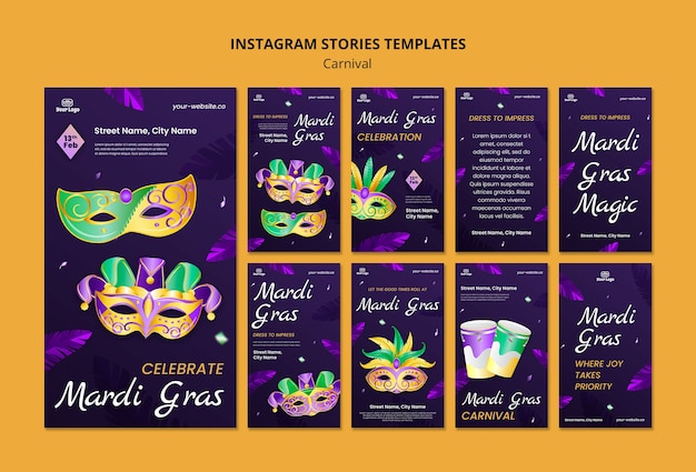 PSD gratuit les histoires d'instagram de la célébration du mardi gras