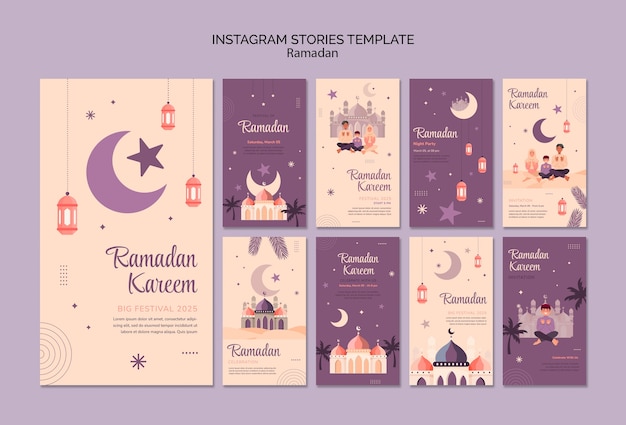 PSD gratuit histoires instagram de célébration du ramadan au design plat