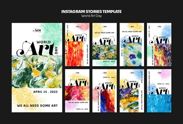 Histoires instagram de célébration de la journée mondiale de l'art
