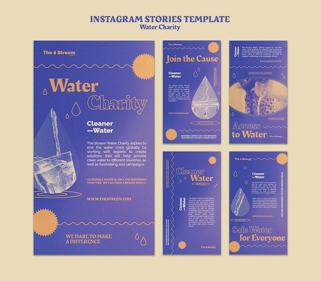 PSD gratuit histoires instagram de charité de l'eau