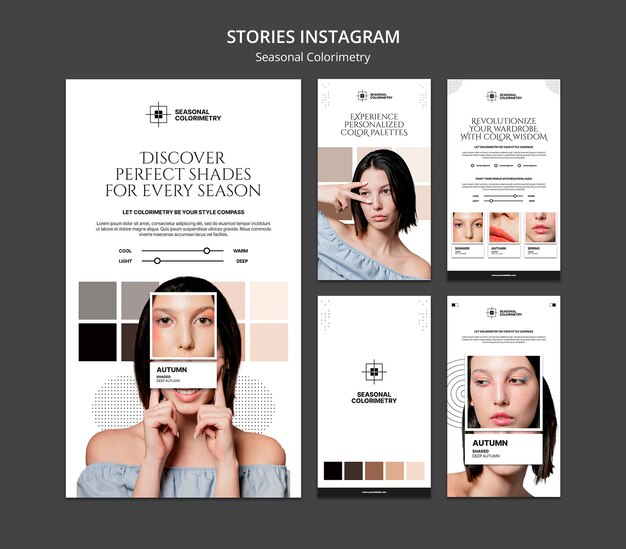Histoires instagram de colorimétrie saisonnière au design plat