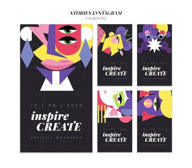 PSD gratuit histoires instagram de concept de créativité design plat