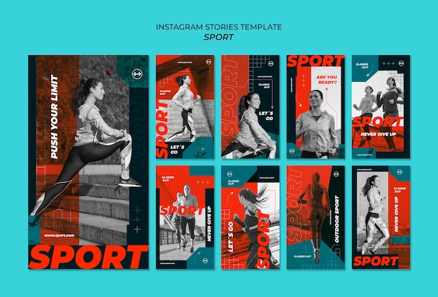PSD gratuit histoires instagram de concept de sport design plat